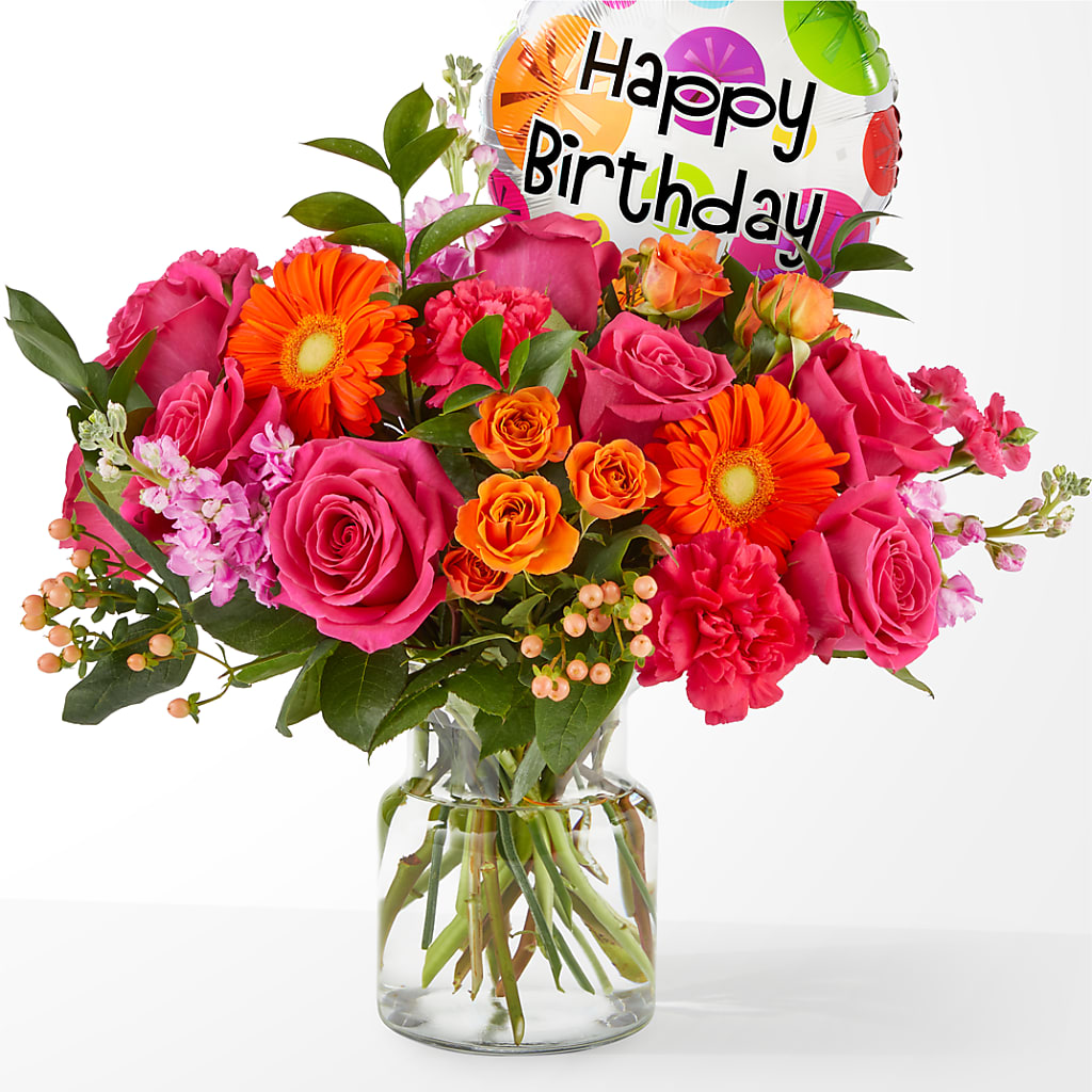 Fiesta Bouquet with Birthday Balloon – Maes Flower Shop, Ville Platte LA