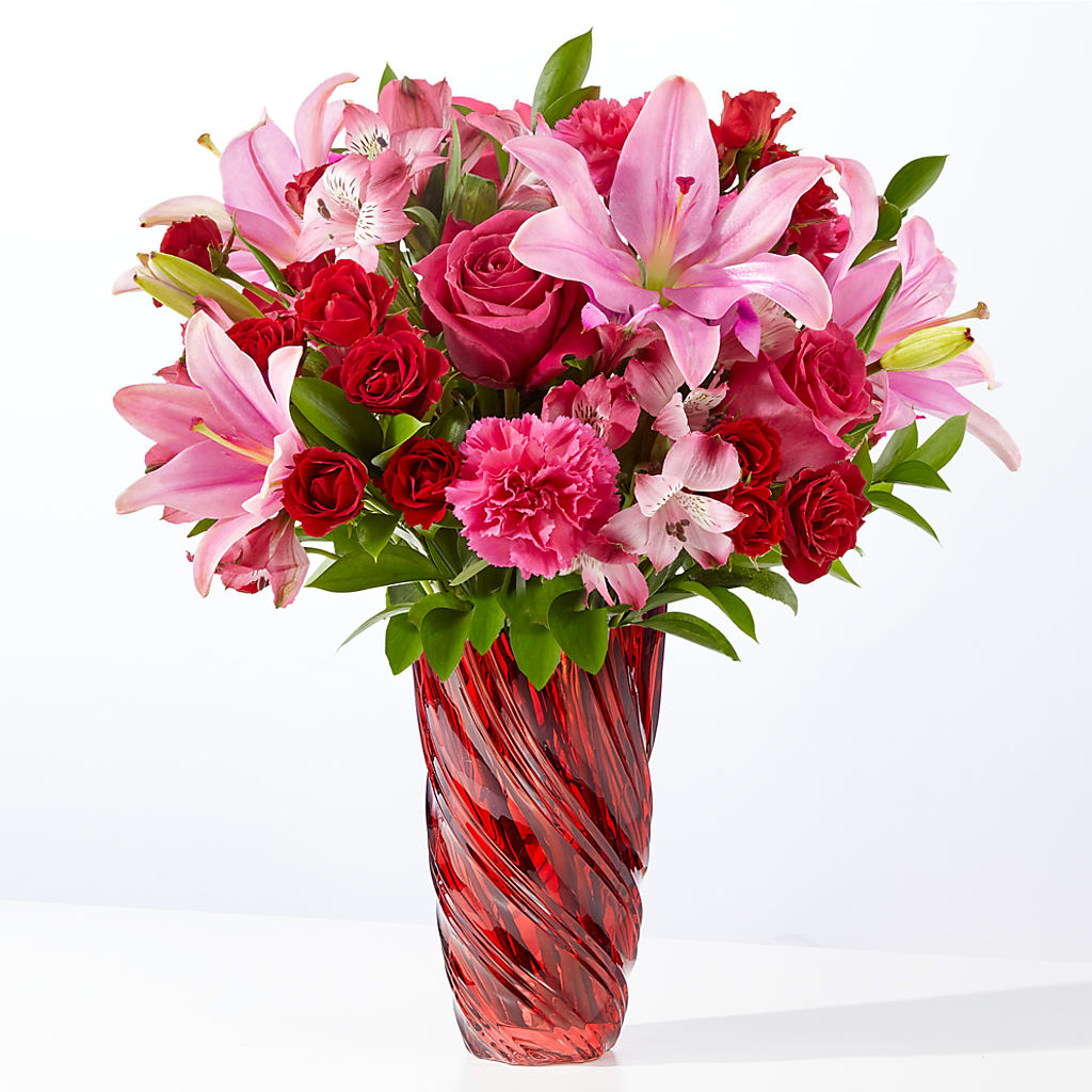Berry in Love Bouquet with Red Vase – Maes Flower Shop, Ville Platte LA