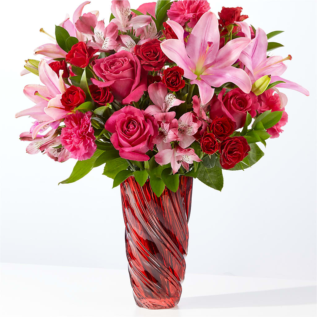 Berry in Love Bouquet with Red Vase – Maes Flower Shop, Ville Platte LA