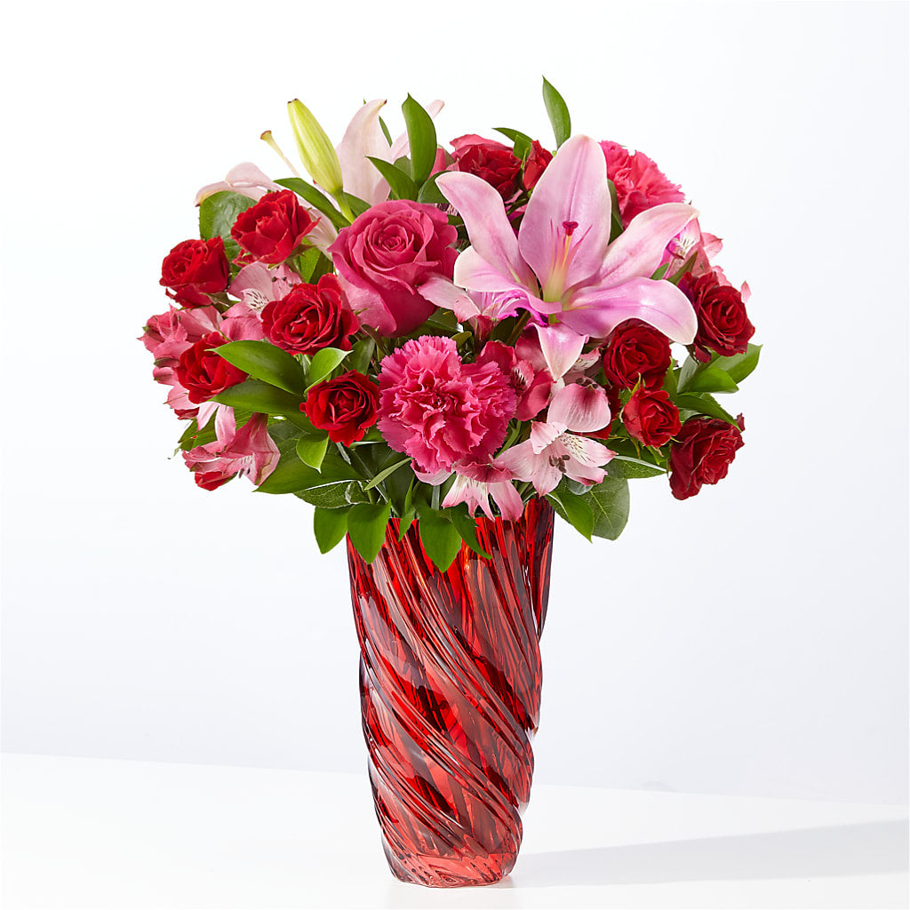 Berry in Love Bouquet with Red Vase – Maes Flower Shop, Ville Platte LA