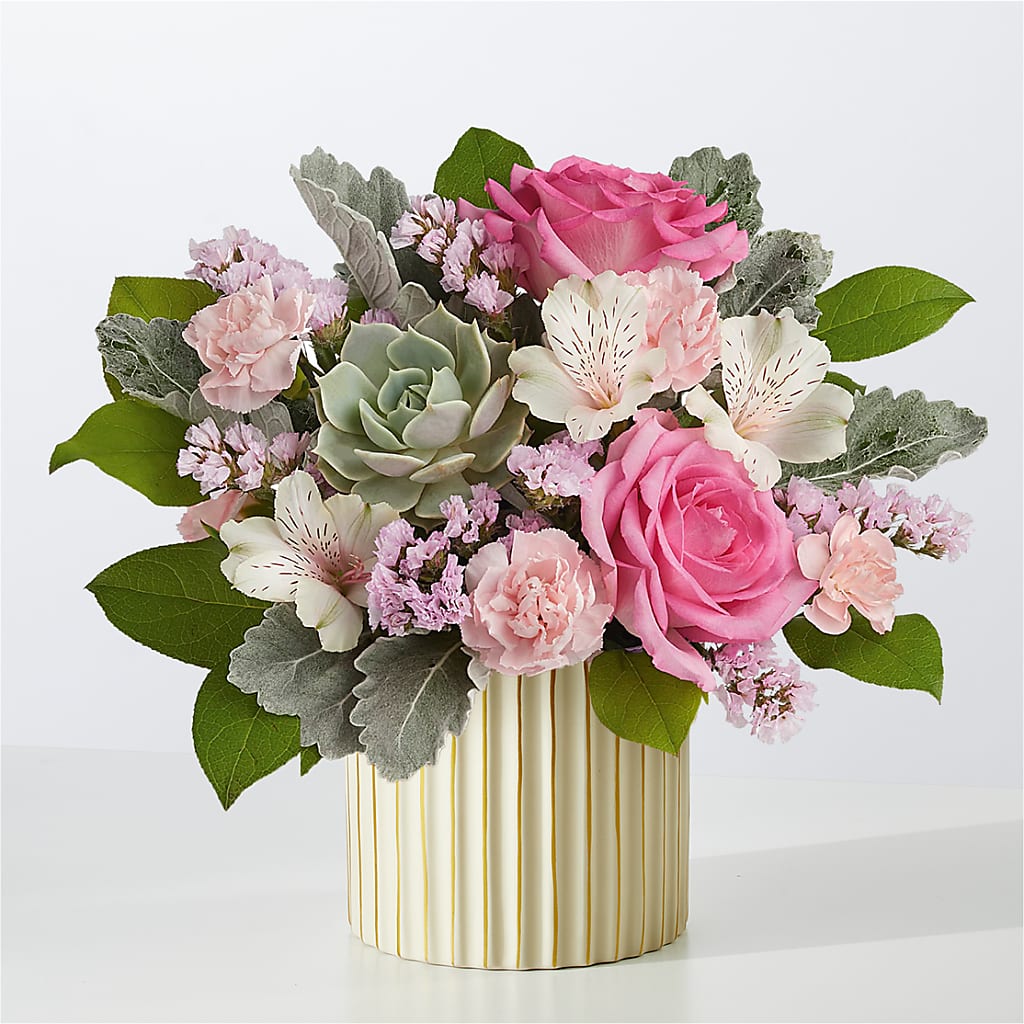 Dusty Rose Bouquet with Ivory Vase – Maes Flower Shop, Ville Platte LA