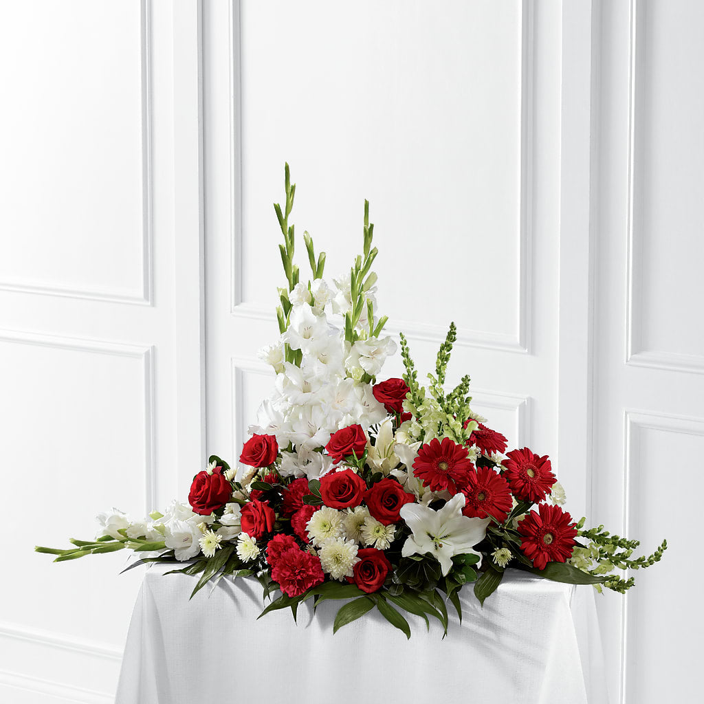 Crimson & White Arrangement – Maes Flower Shop, Ville Platte LA