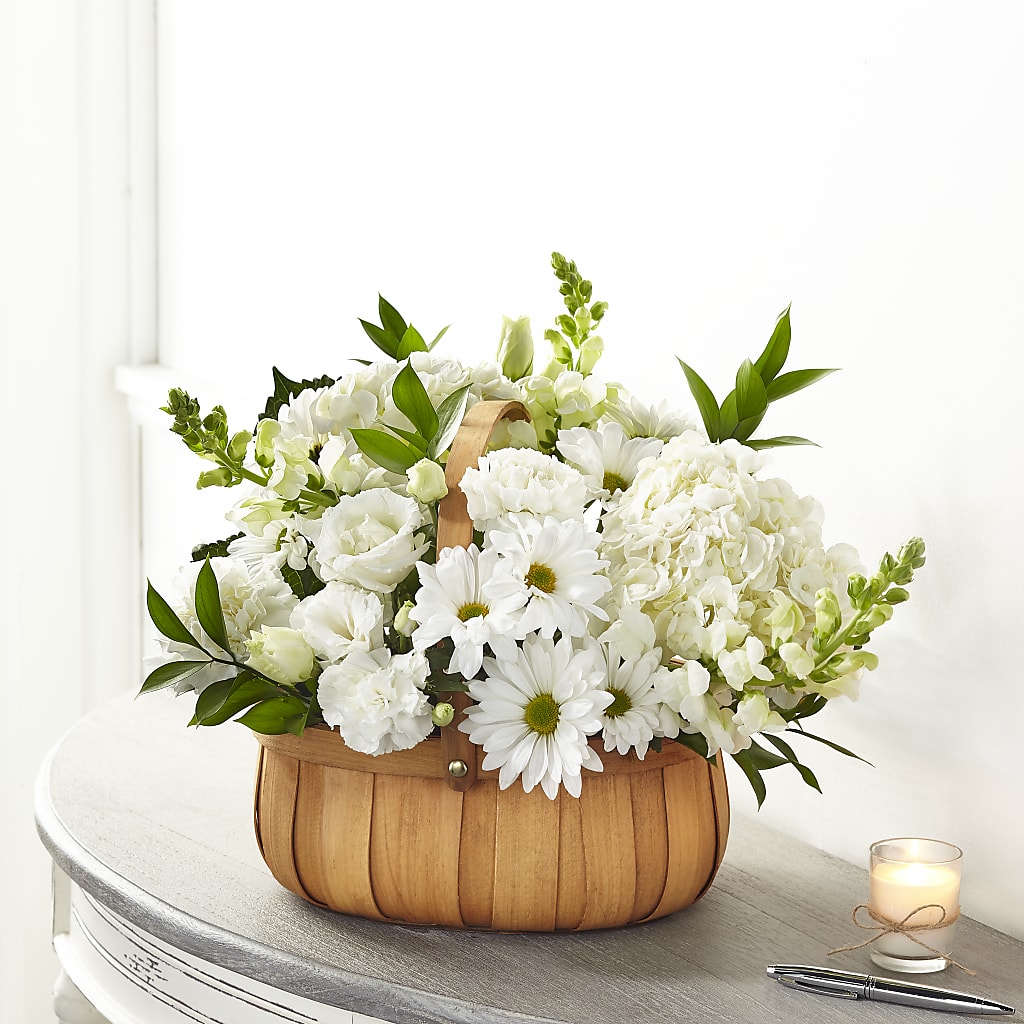Pure Ivory Basket – Maes Flower Shop, Ville Platte LA