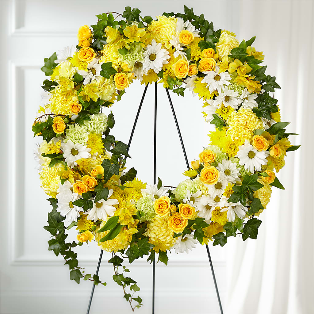 Golden Remembrance Wreath – Maes Flower Shop, Ville Platte LA