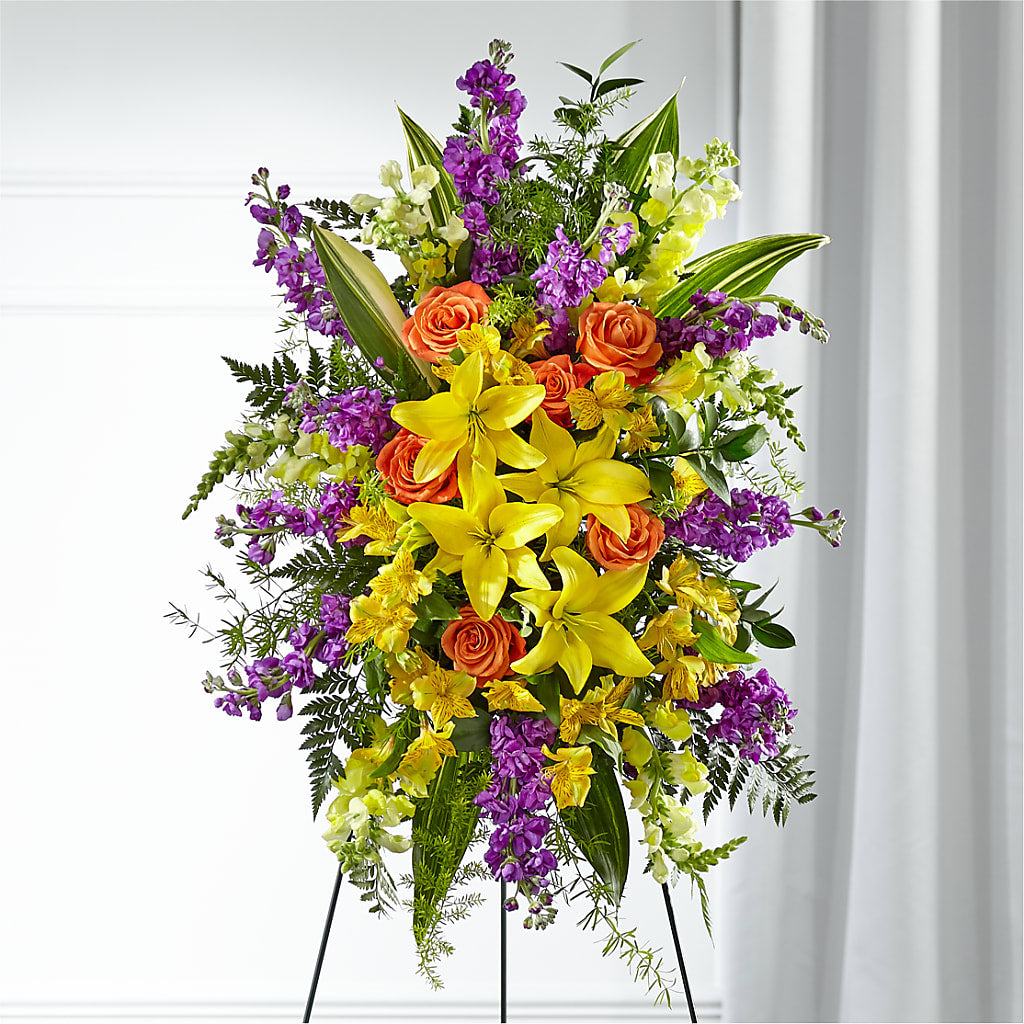 Thoughtful Prayers Standing Spray – Maes Flower Shop, Ville Platte LA