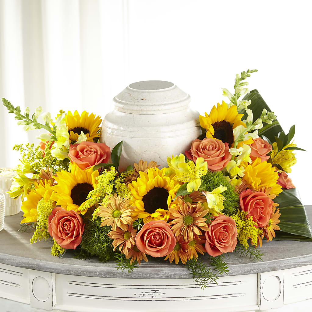 Faithful Sunflower Cremation Adornment – Maes Flower Shop, Ville Platte LA
