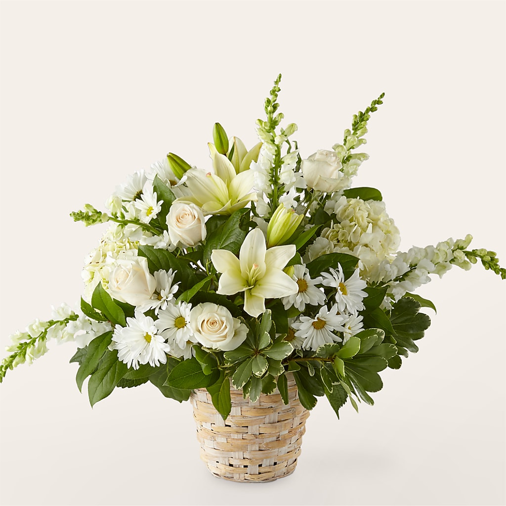 Ivory Elegance Floral Basket – Maes Flower Shop, Ville Platte LA