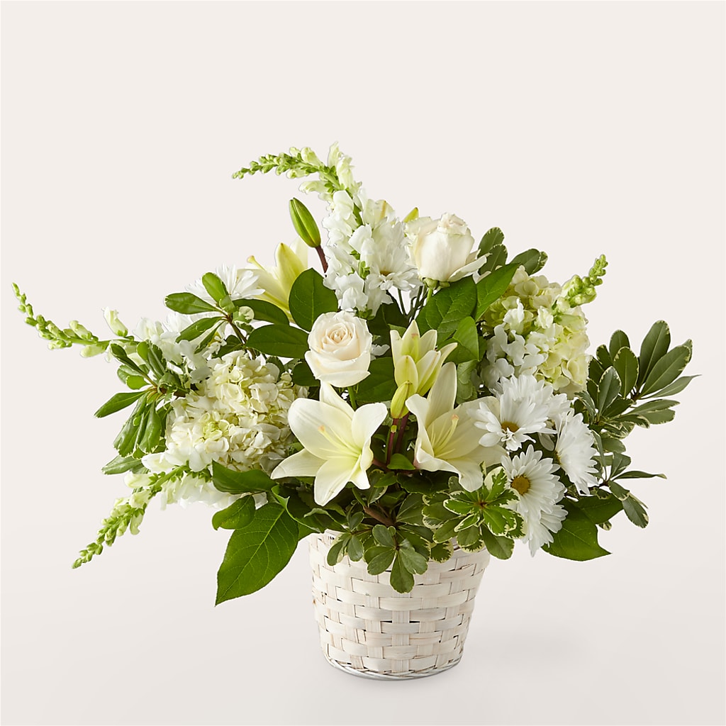 Ivory Elegance Floral Basket – Maes Flower Shop, Ville Platte LA