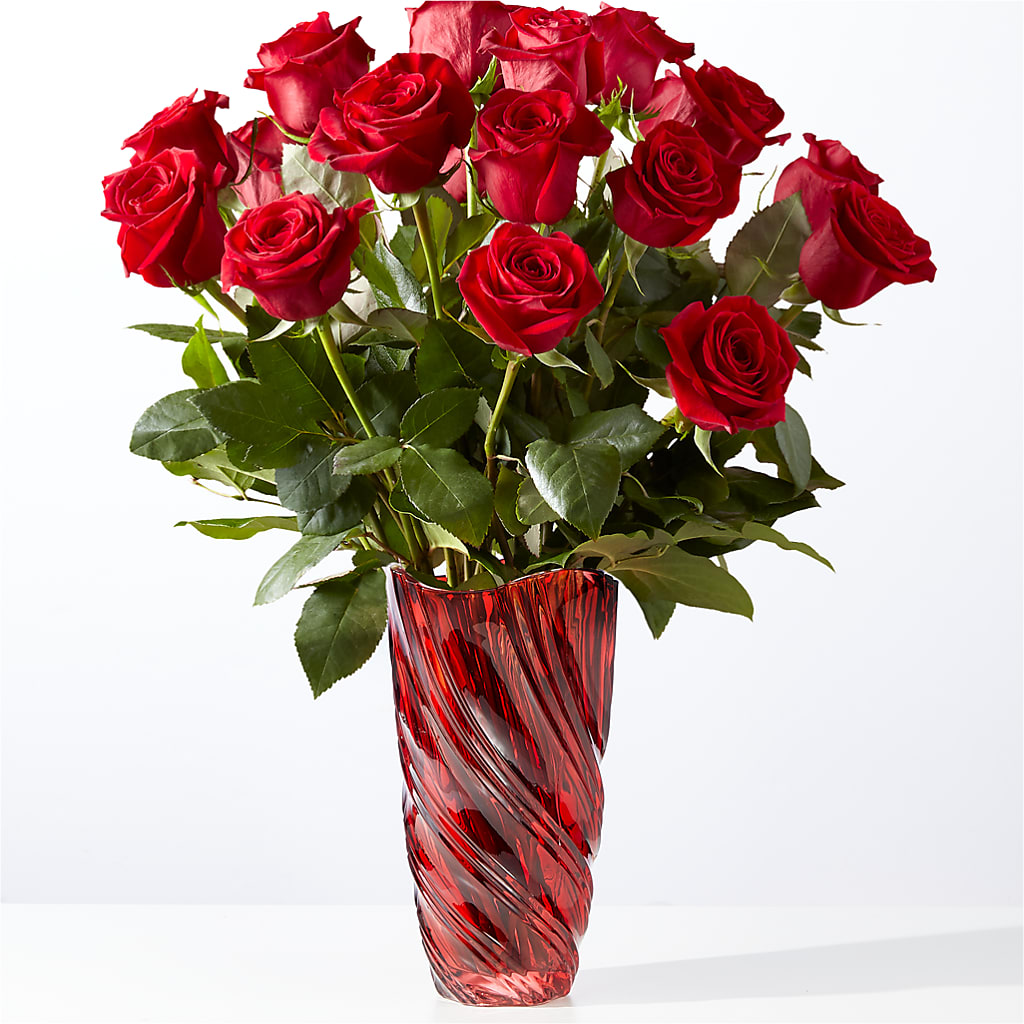 Classic Love Red Rose Bouquet with Luxe Swirl Vase – Maes Flower Shop, Ville Platte LA