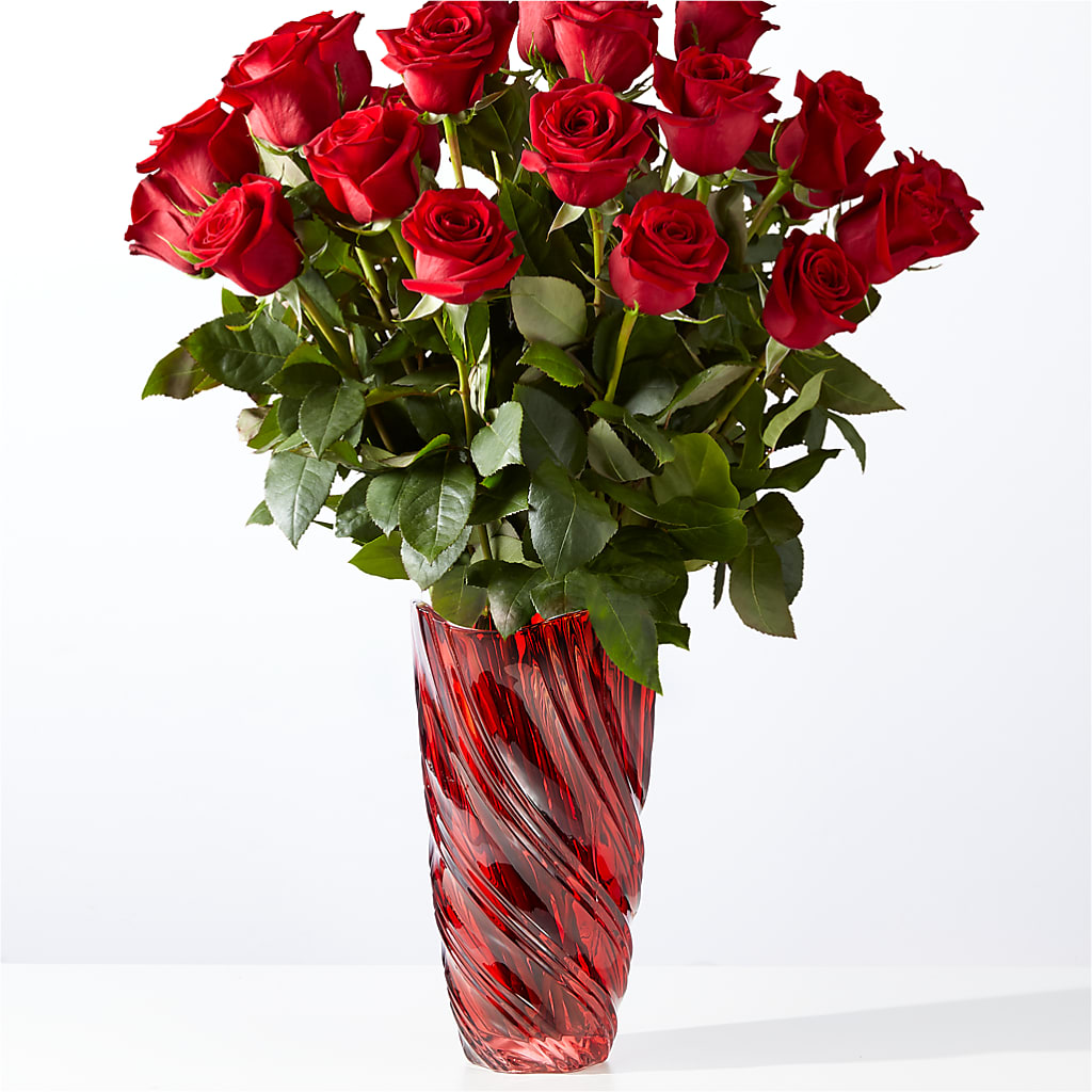Classic Love Red Rose Bouquet with Luxe Swirl Vase – Maes Flower Shop, Ville Platte LA