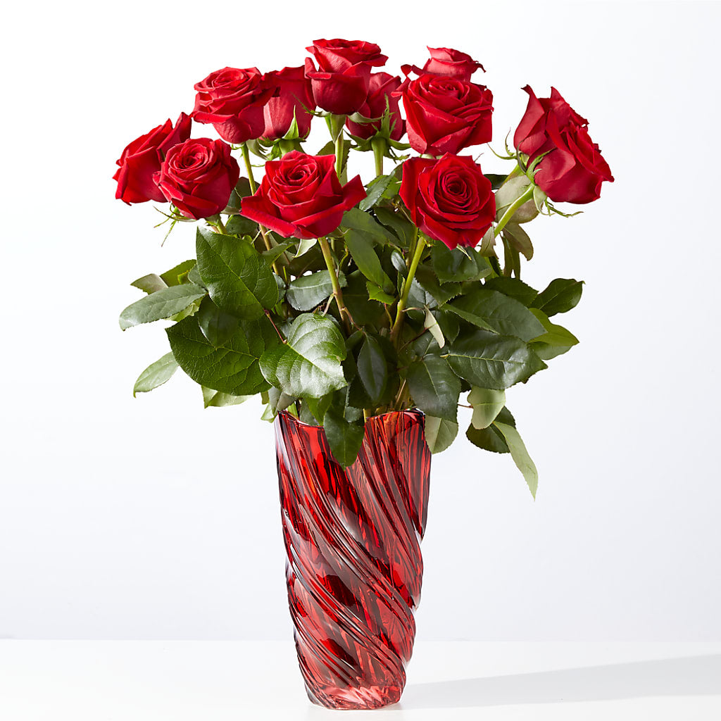 Classic Love Red Rose Bouquet with Luxe Swirl Vase – Maes Flower Shop, Ville Platte LA