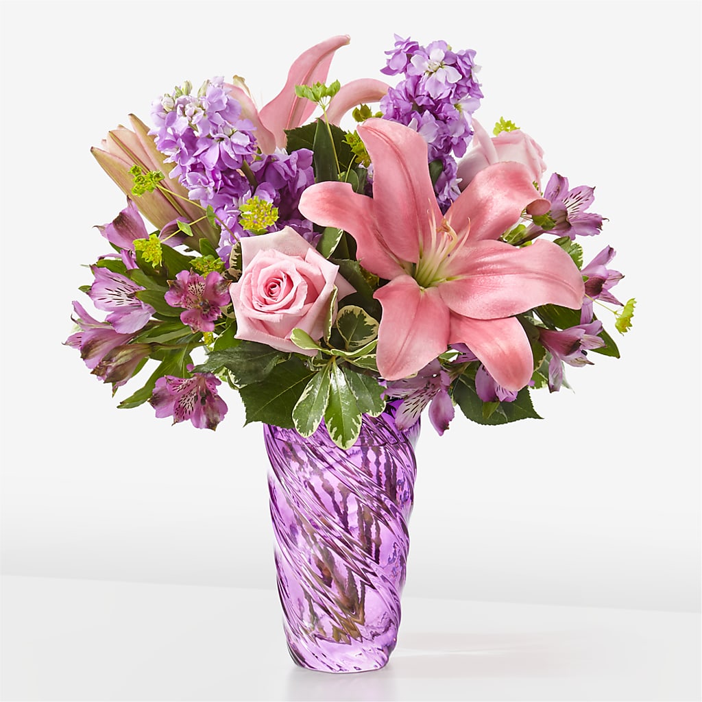 Precious Petals Bouquet with Luxe Swirl Vase – Maes Flower Shop, Ville Platte LA
