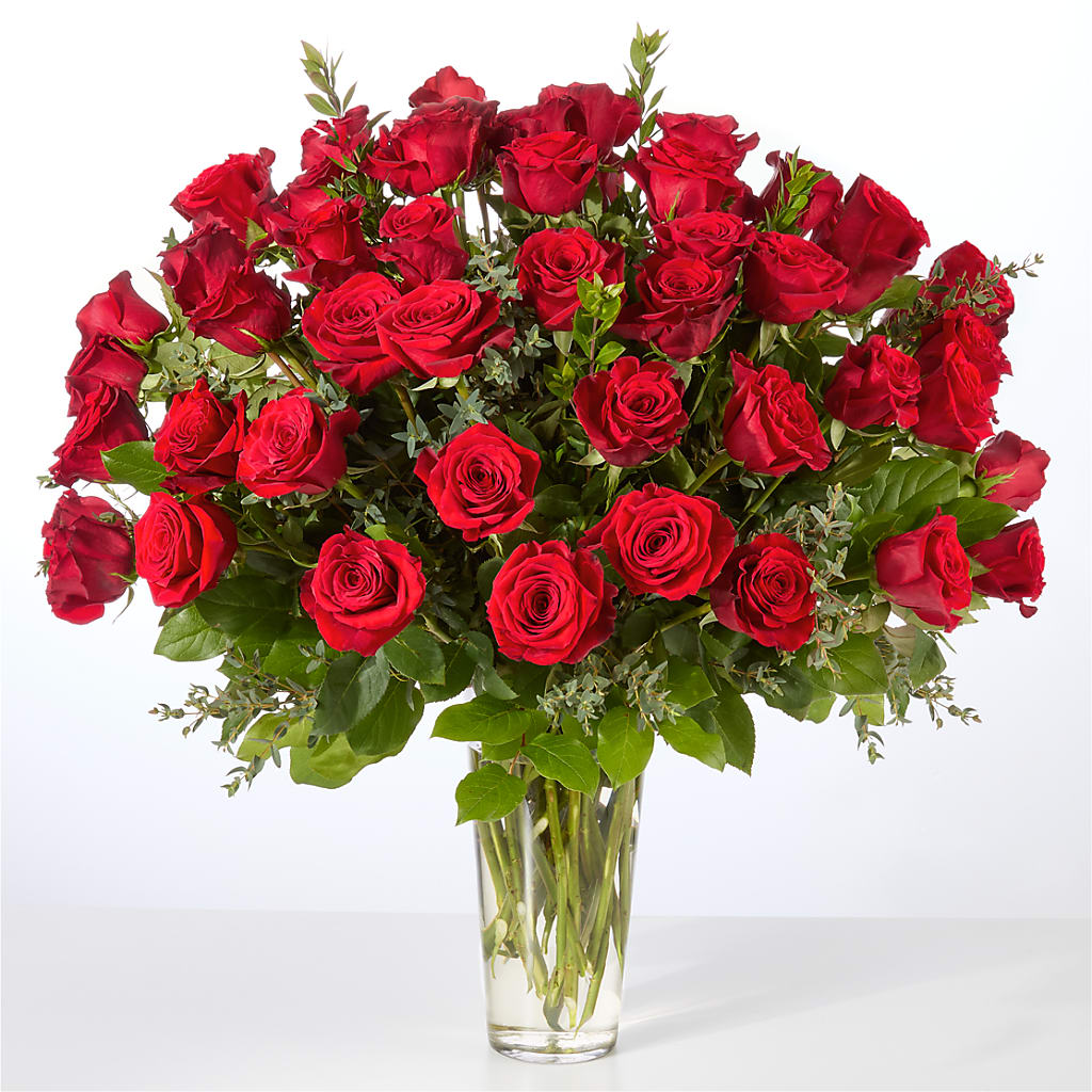 Forever Yours Fifty Stem Red Rose Bouquet – Maes Flower Shop, Ville Platte LA