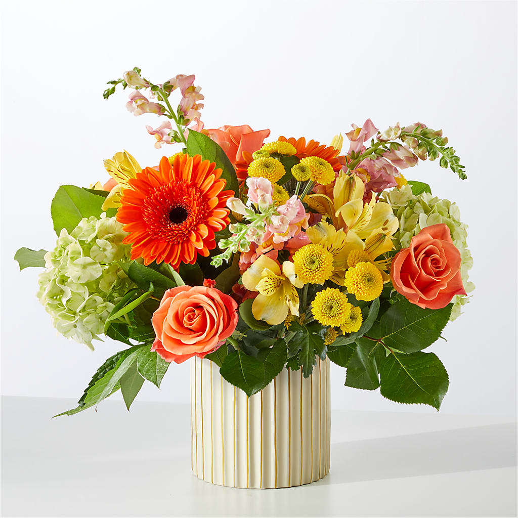 Autumn Sunshine Bouquet with Ivory Vase –  Maes Flower Shop, Ville Platte LA