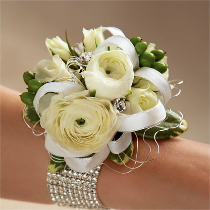 White Wedding Corsage –  Maes Flower Shop, Ville Platte LA
